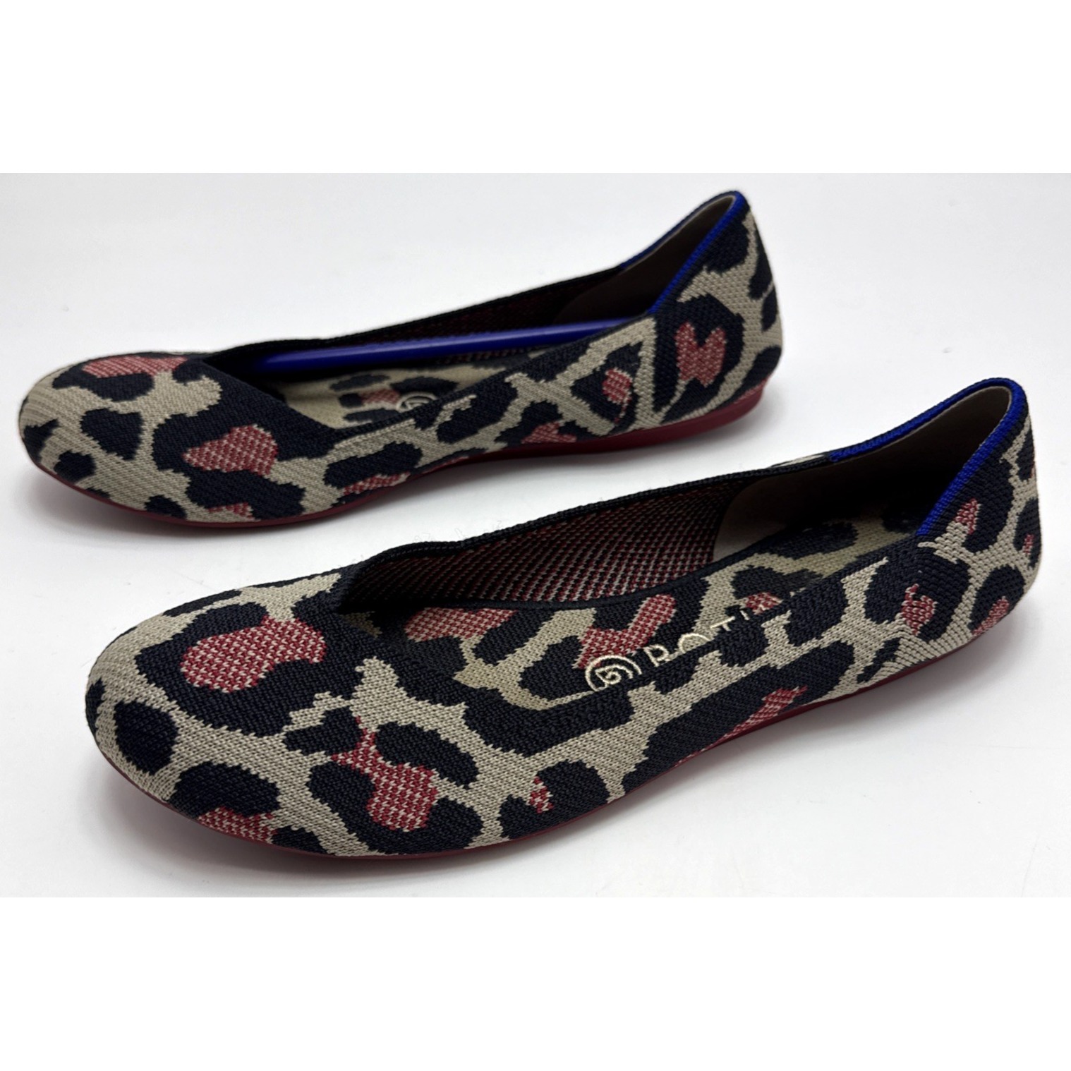 Rothy's Red Cat Flats Leopard Print Ballet Slip On Flats Womens Size 8